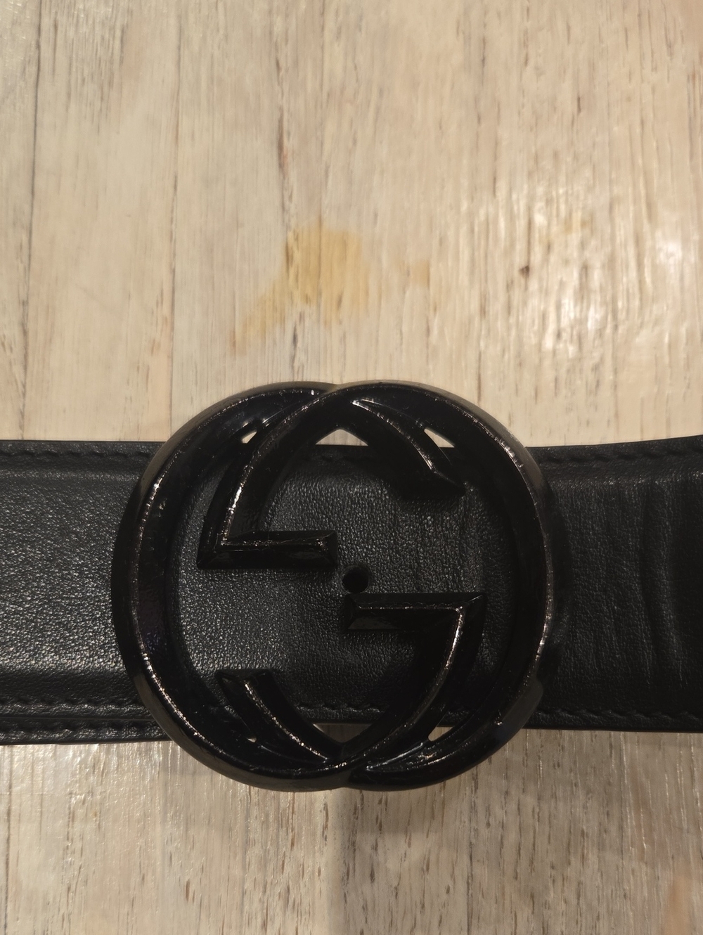 Gucci 525040 GG Belt Black Leather Black Buckle Size 85/34 Made In Italy